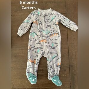 Two Carters brand pajamas. Dinosaurs & grey pajamas. Size 6 months